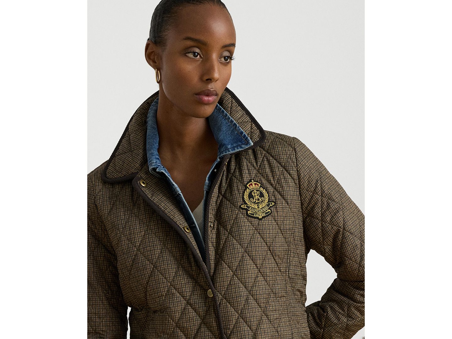 Женская куртка Lauren Ralph Lauren Crest Quilt Diamond-Quilted Plaid, цвет: Коричневый клетчатый — фото 3