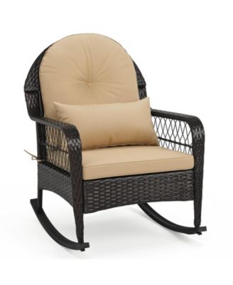 Outdoor Wicker Rocking Chair 400 LBS Patio Rattan Rocker Chair with Anti-Tip Stoppers