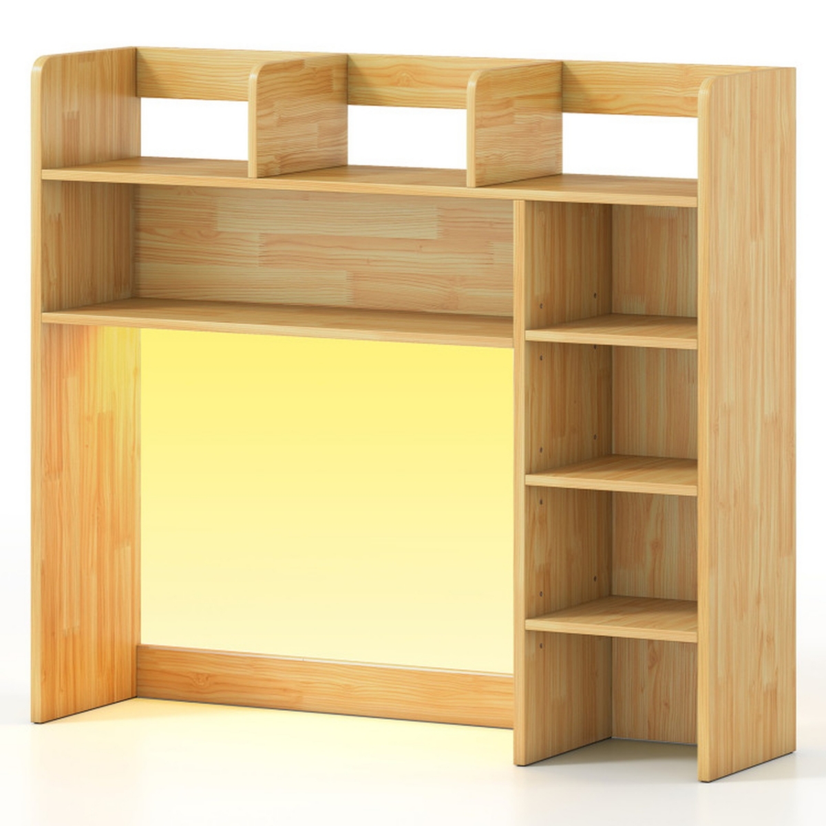 Sugift Desktop Bookshelf with Led Lights 35.5 Inch Desk Hutch Storage Organizer and Remote Control