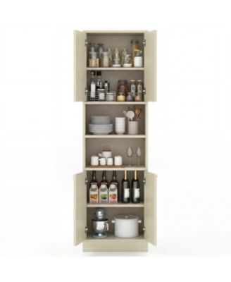 75 Inch Tall Kitchen Pantry Cabinet Freestanding Cupboard with Double Doors and Open Shelves