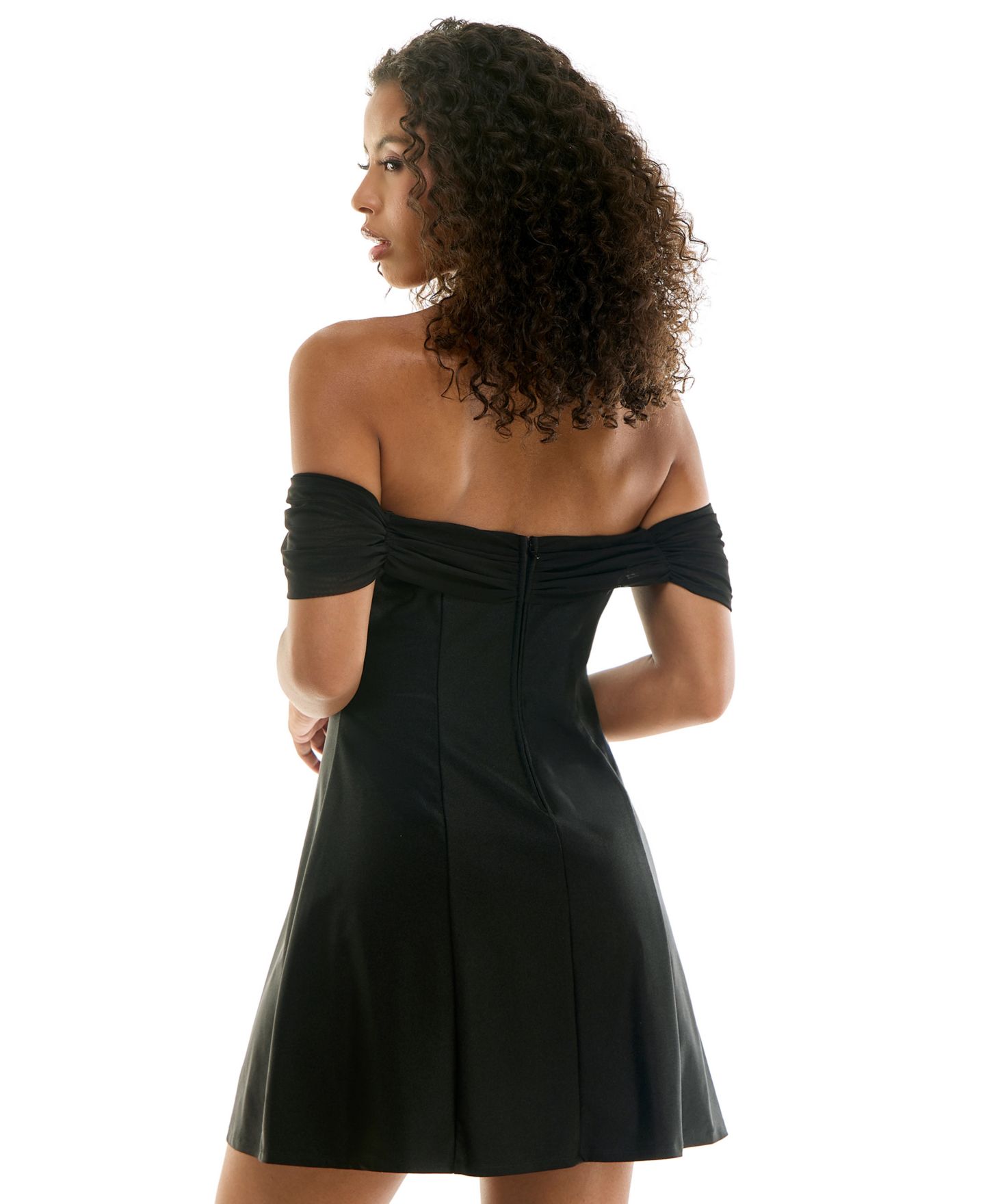 Женское платье City Studios Off-the-Shoulder Fit & Flare Mini, цвет: Чёрный — фото 4