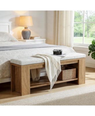 47" Upholstered Bench, Wooden End of Bed Bench with Padded Seat and MDF Frame, Indoor Entry Cushion Seat for Bedroom, Entryway, Hallway