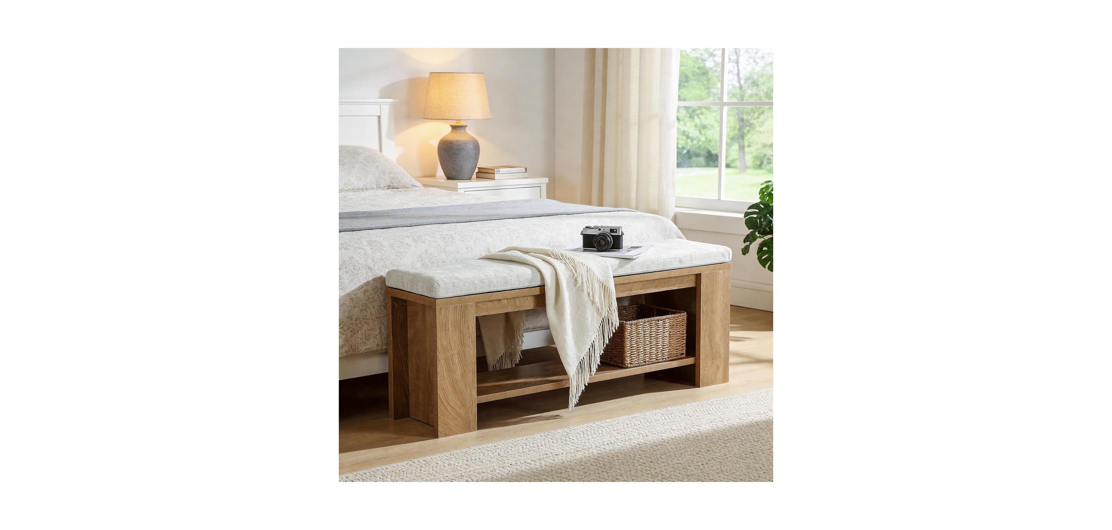 Tribesigns 47" Upholstered Bench, Wooden End of Bed Bench with Padded Seat and Mdf Frame, Indoor Entry Cushion Seat for Bedroom, Entryway, Hallway