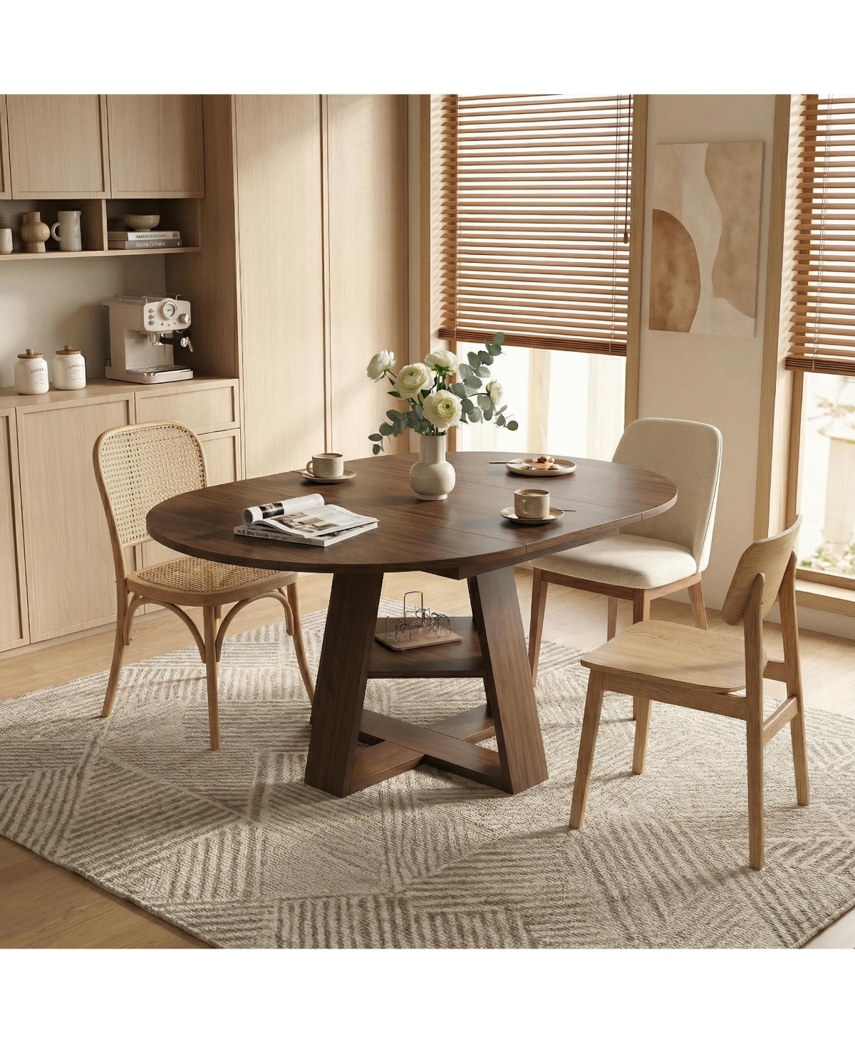 Flynama 43-59 Inch Extendable Round Dining Table - Walnut