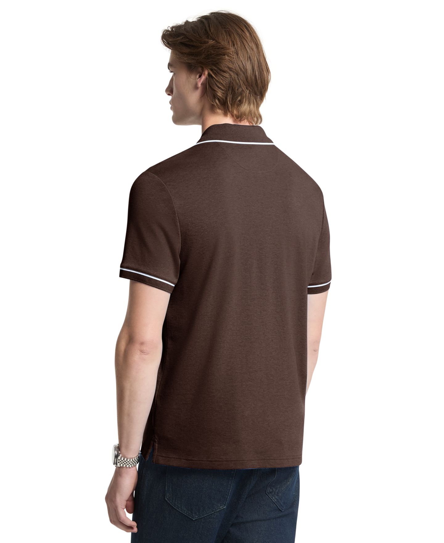 Мужское поло Michael Kors Gramercy Short-Sleeve Polo Shirt, цвет: Шоколадный меланжевый — фото 3