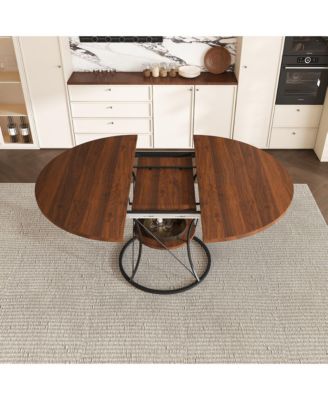 Expandable Round Dining Table with Storage Shelf