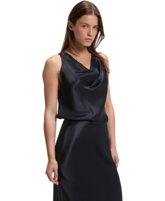 BOSS by Women's Satin Cowl-Neck Sleeveless Blouse