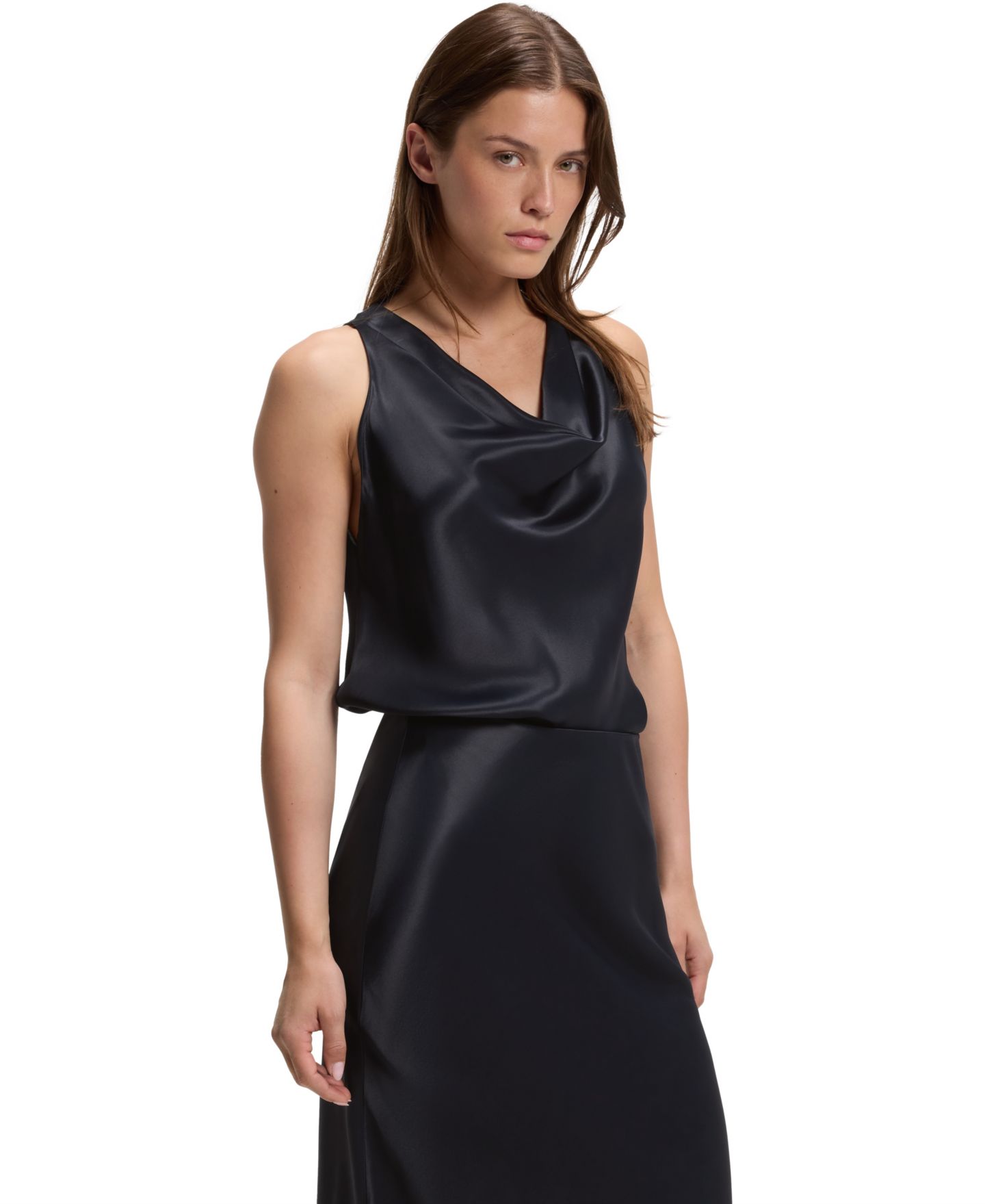 Женская блузка Hugo Boss BOSS by Satin Cowl-Neck Sleeveless, цвет: Тёмный синий — фото 1