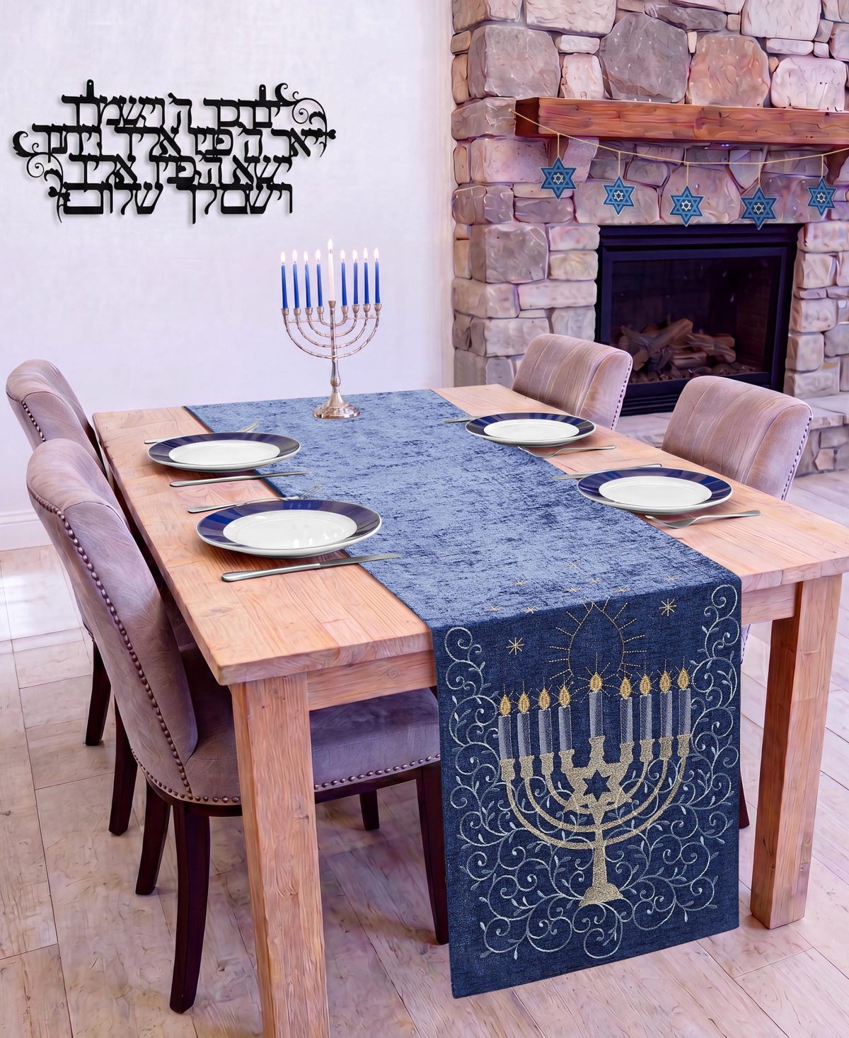 Avanti Menorah Hanukkah Table Runner, 14" x 72"