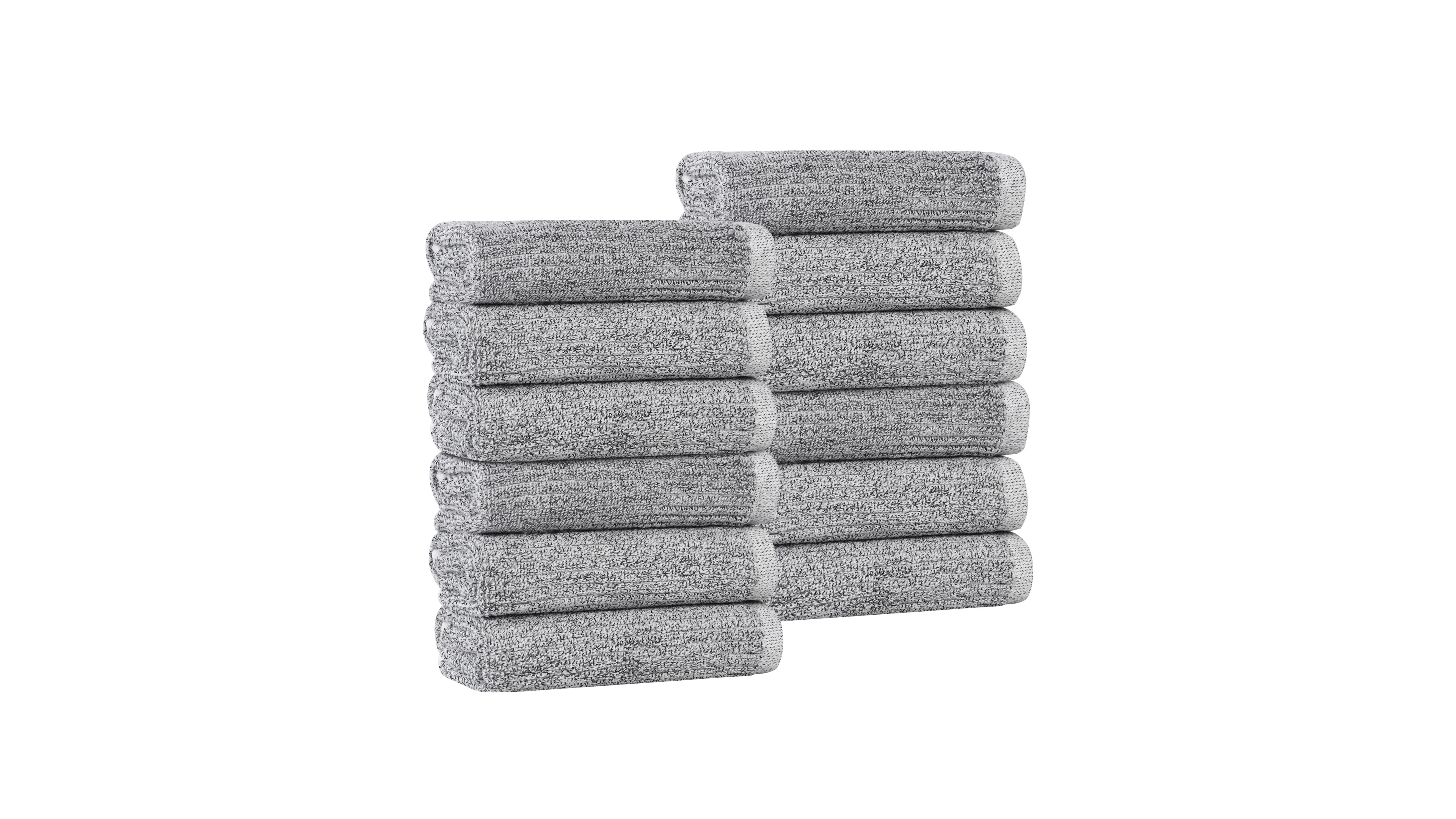 Superior Destin Viscose Blend Absorbent Quick Dry Solid Ribbed Design 12-Piece Washcloth Set