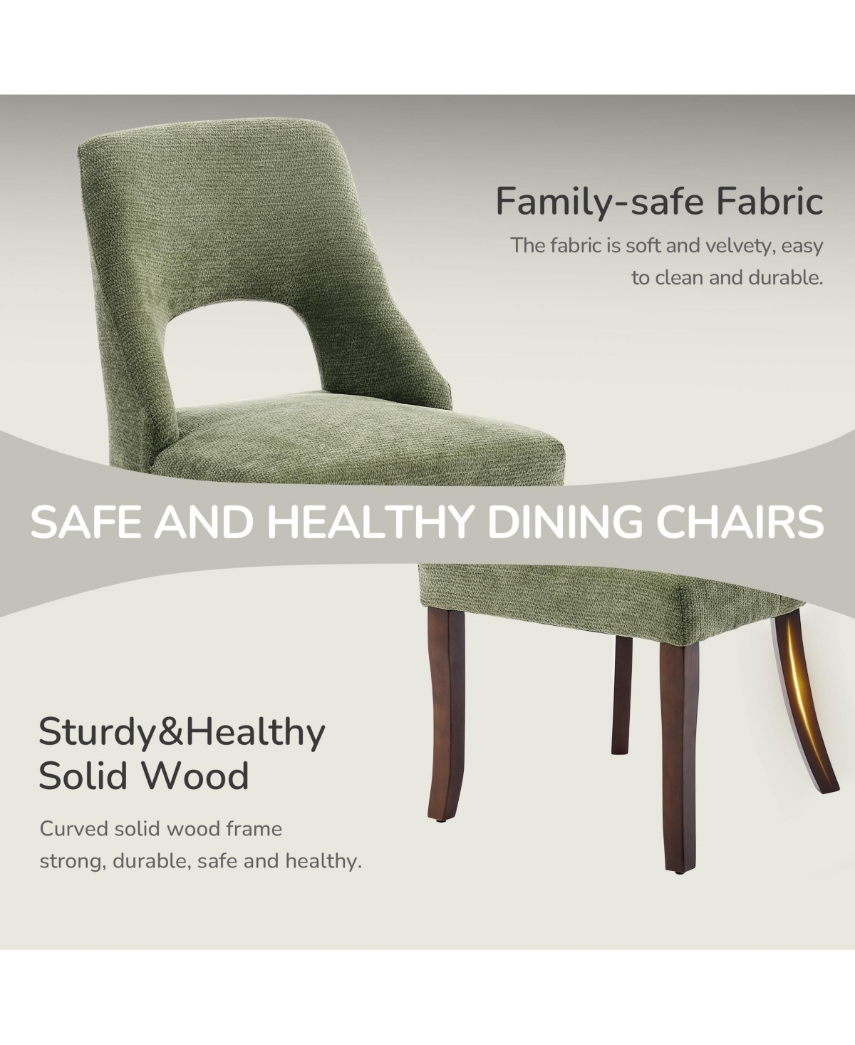 Flynama Set of 2 Tufted Chenille Dining Chairs, Curved Rubberwood Legs 300lbs Capacity Space Saving Design