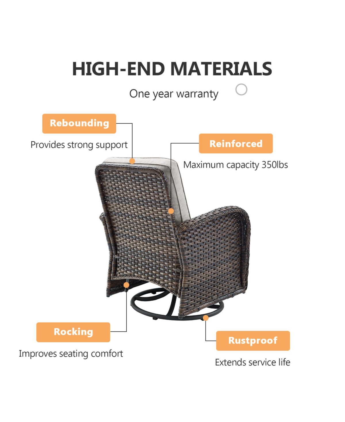 Bellefurn 8-Piece All-Weather Outdoor Wicker Backyard Family Conversation Set with Glider Loveseat, Rocking Chairs, Swivel Chairs and Tables