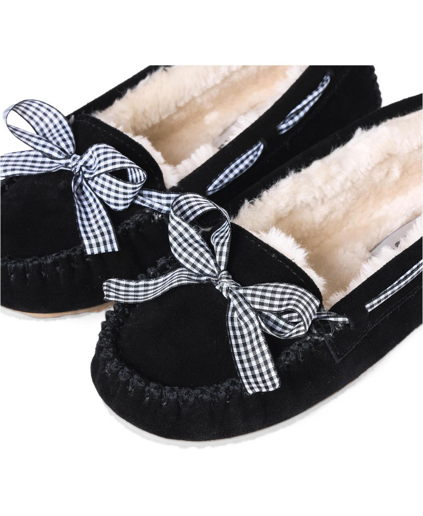 Женские тапочки Minnetonka Cally Suede Gingham Ribbon Slippers, цвет: Чёрный — фото 3