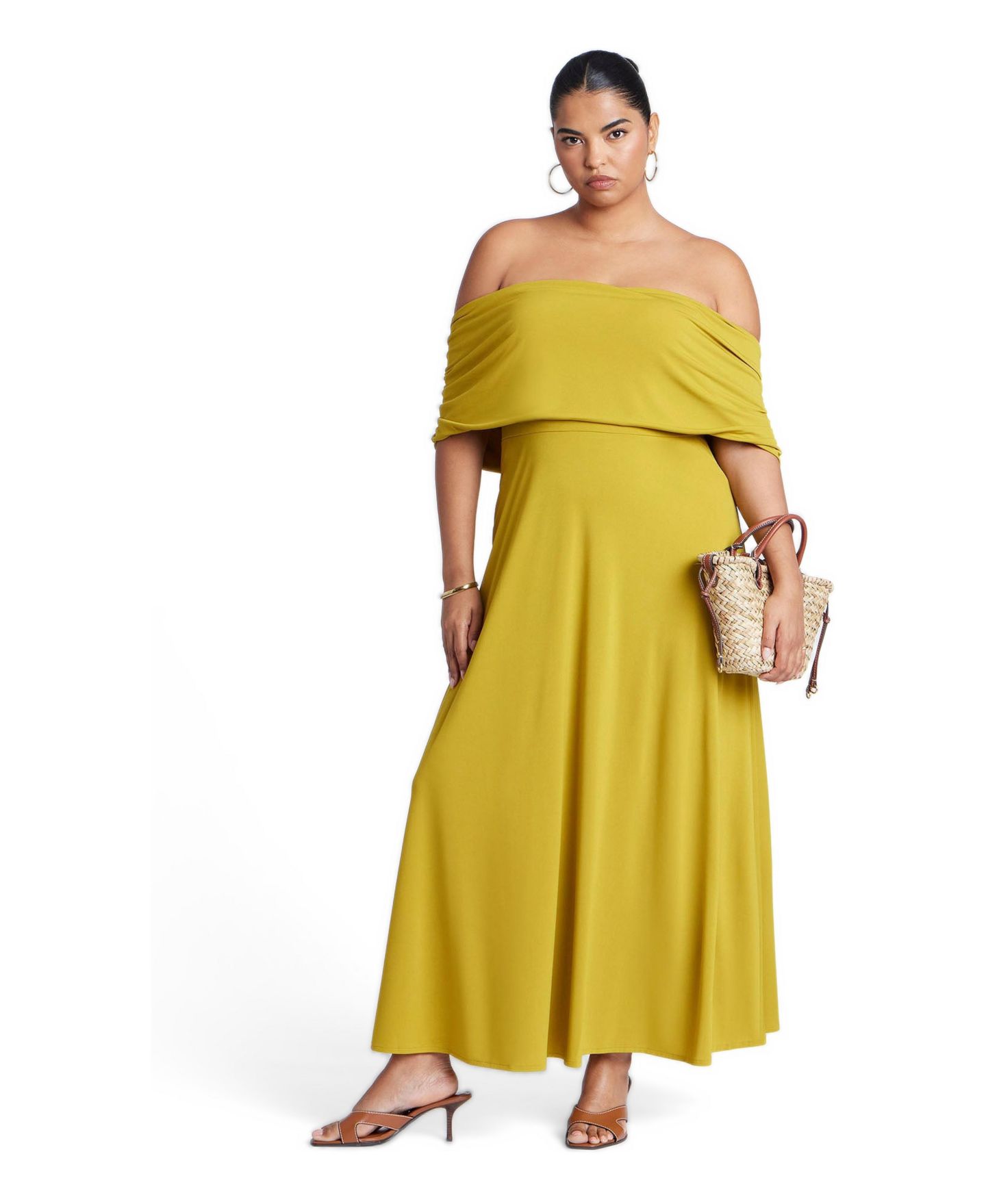 Женское платье ELOQUII Off The Shoulder Knit Maxi, цвет: Avocado Oil — фото 3