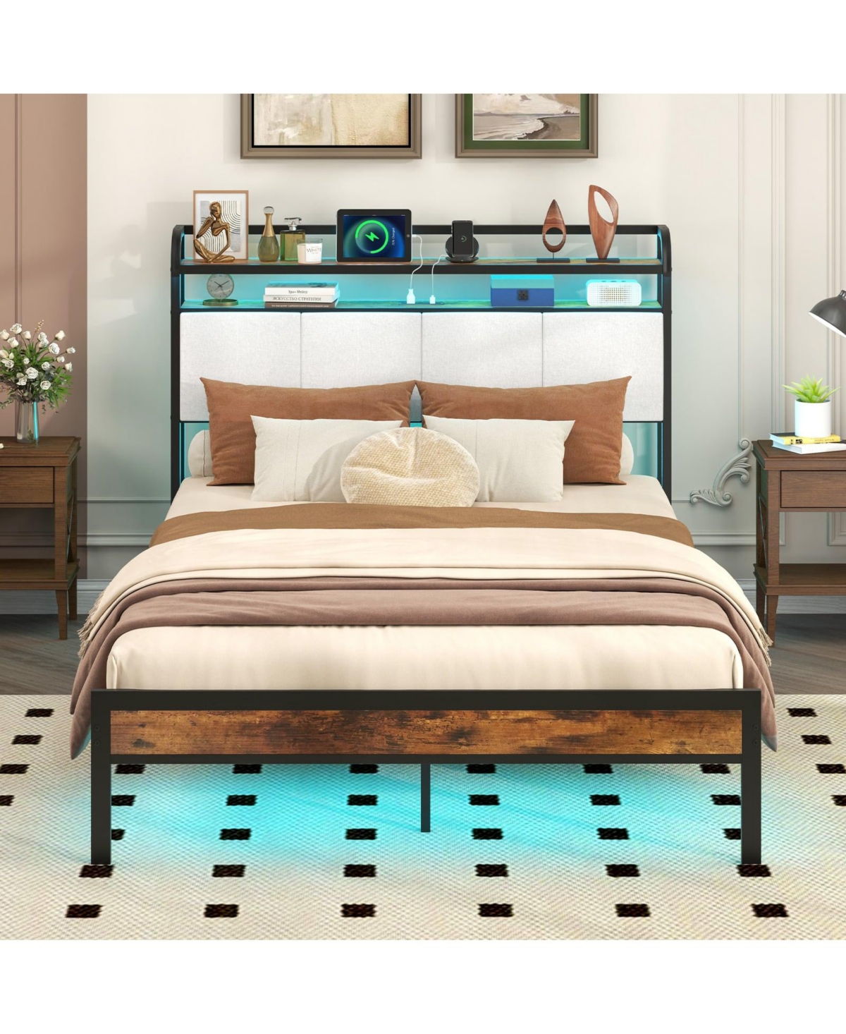 Slickblue Modern Bed Frame with Led Lighting and Charging Station