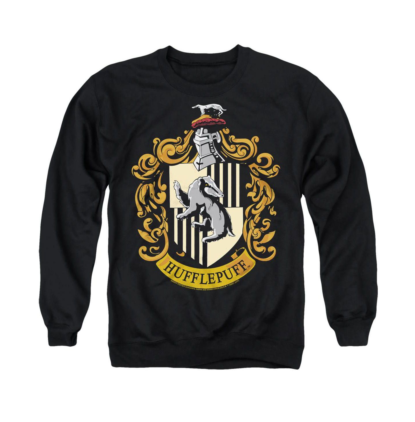 Мужская толстовка Harry Potter Hufflepuff Crest Graphic Long-Sleeve Crewneck, цвет: Чёрный — фото 1