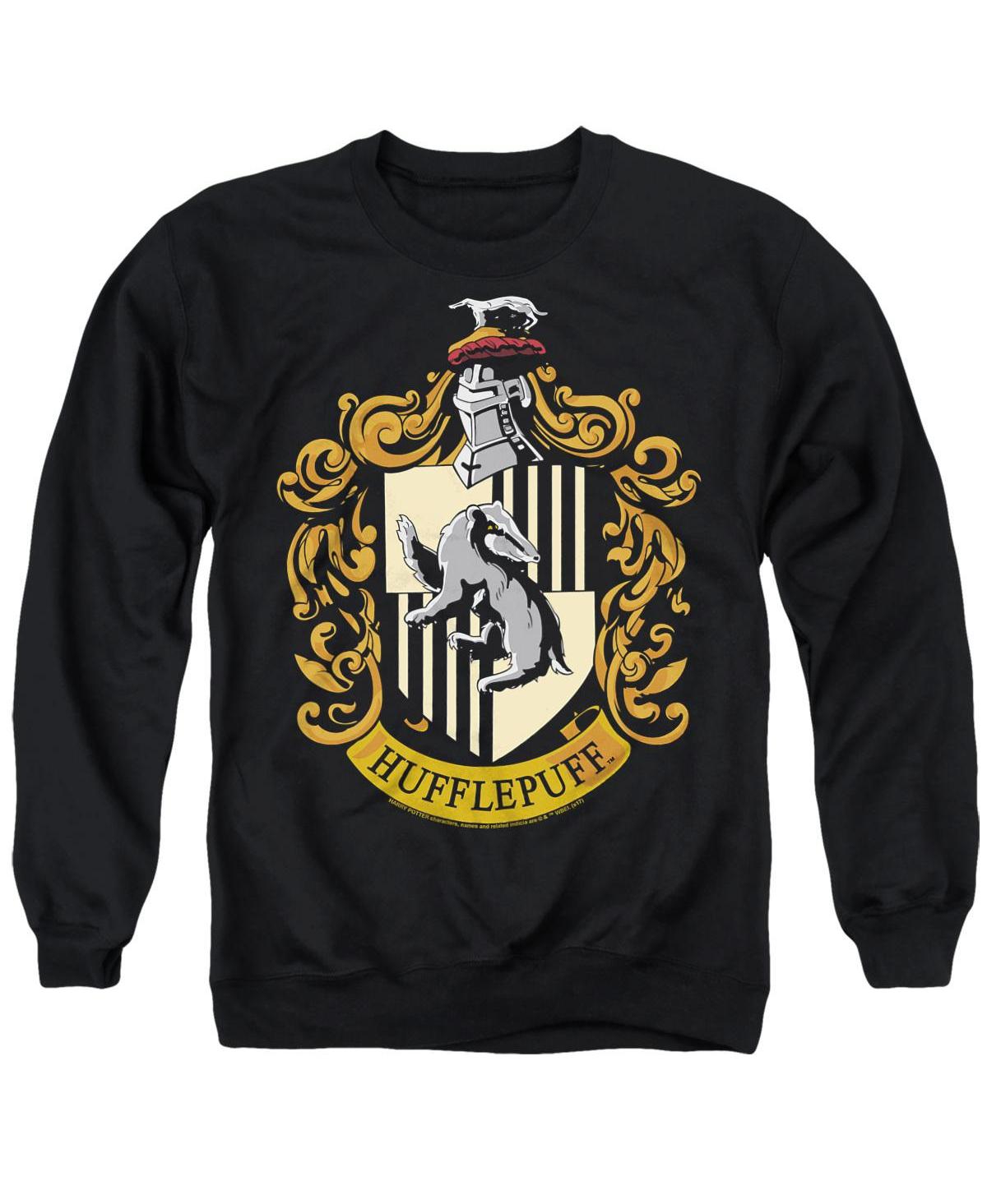 Harry Potter Men's Hufflepuff Crest Graphic Long-Sleeve Crewneck Sweatshirt - Black