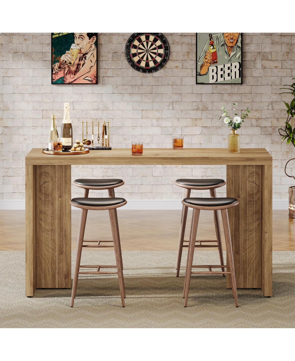 Tribesigns 55.12 Inch Faux Marble Finished Modern Home Bar Table