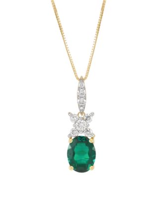 Lab-Grown Ruby (3-1/2 ct. t.w.) & Lab-Grown Diamond (1/3 ct. t.w.) Pendant Necklace in 14k Yellow Gold (Also available in Lab-Grown Emerald and Lab-Grown Sapphire)