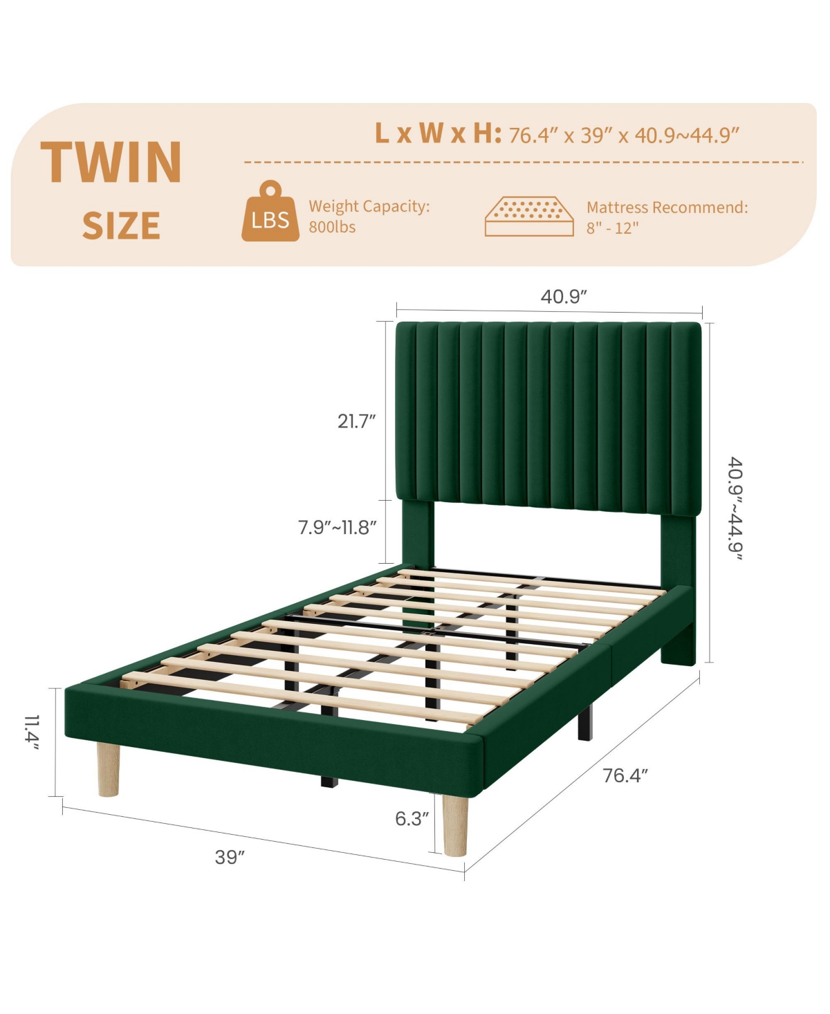 Gaomon Velvet Upholstered Platform Bed Frame with Adjustable Headboard, Vertical Channel Tufted