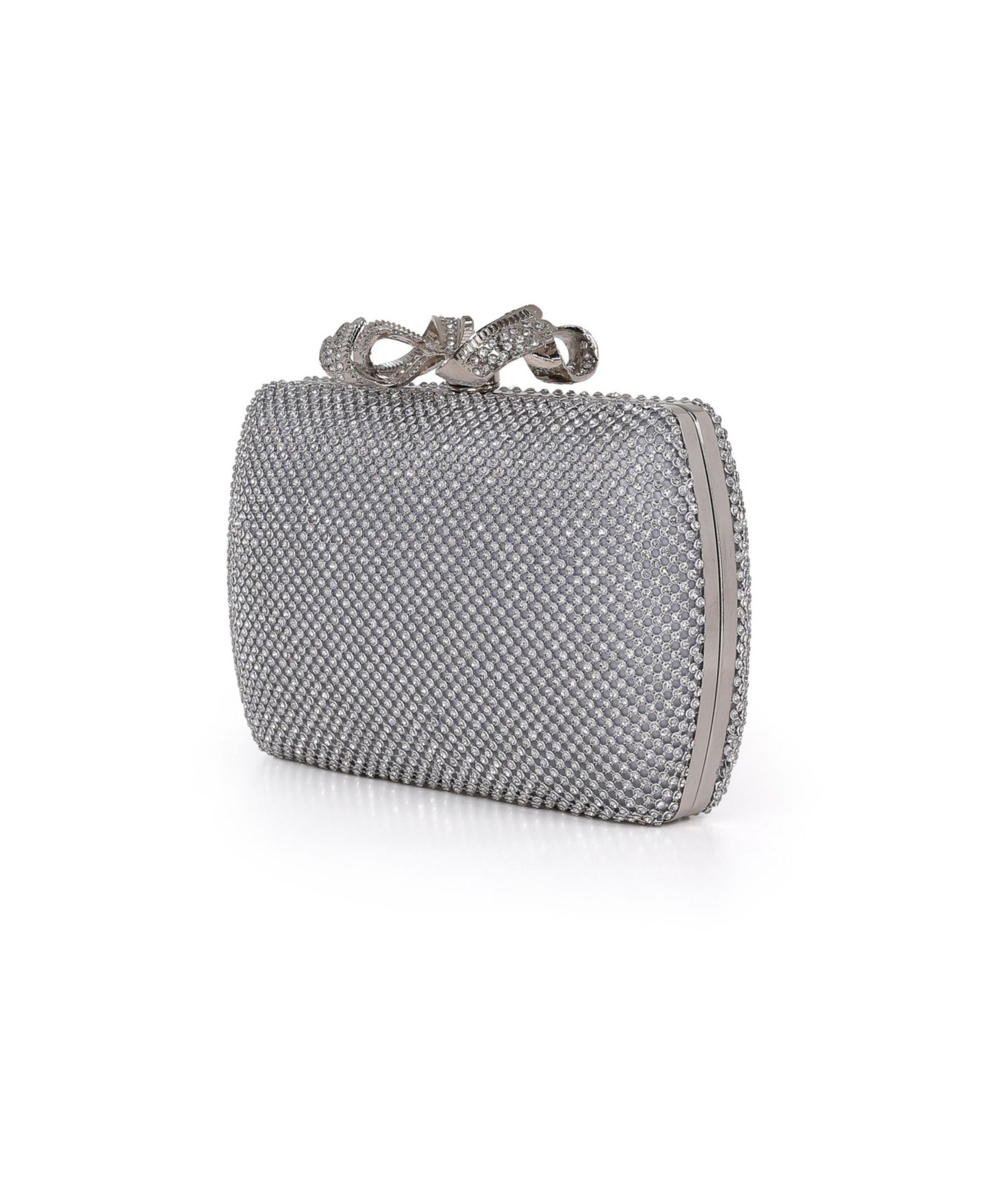 Женские клатчи Jewel Badgley Mischka Cassia Crystal Minaudiere with Bow Clasp, цвет: Серебряный — фото 2