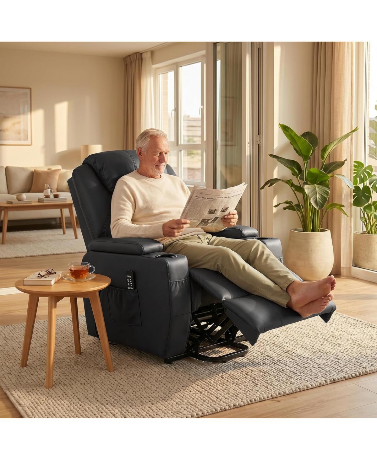 Gaomon Electric Power Lift Recliner Chair with Heat and 8-Point Massage, Pu Leather