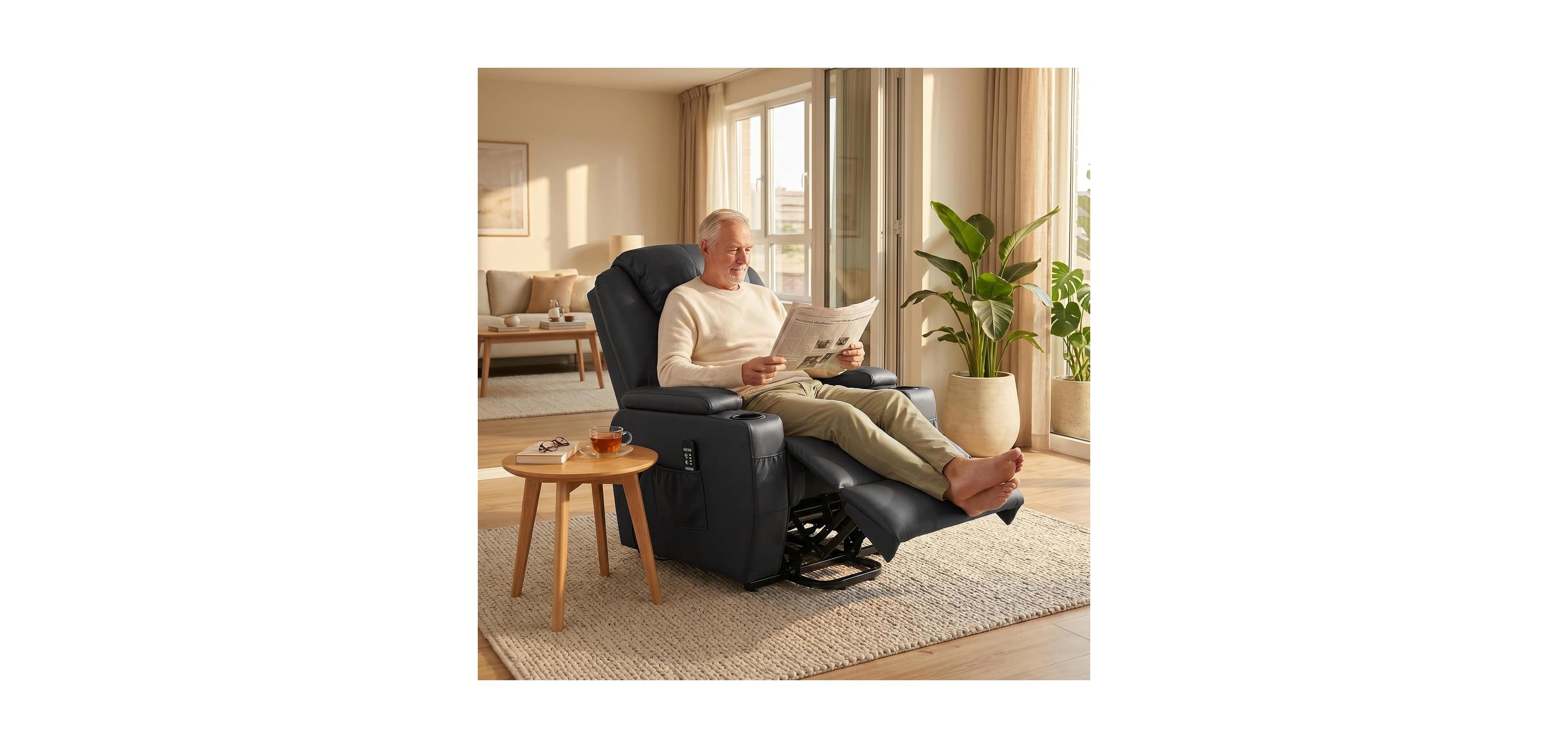 gaomon Electric Power Lift Recliner Chair with Heat and 8-Point Massage, Pu Leather