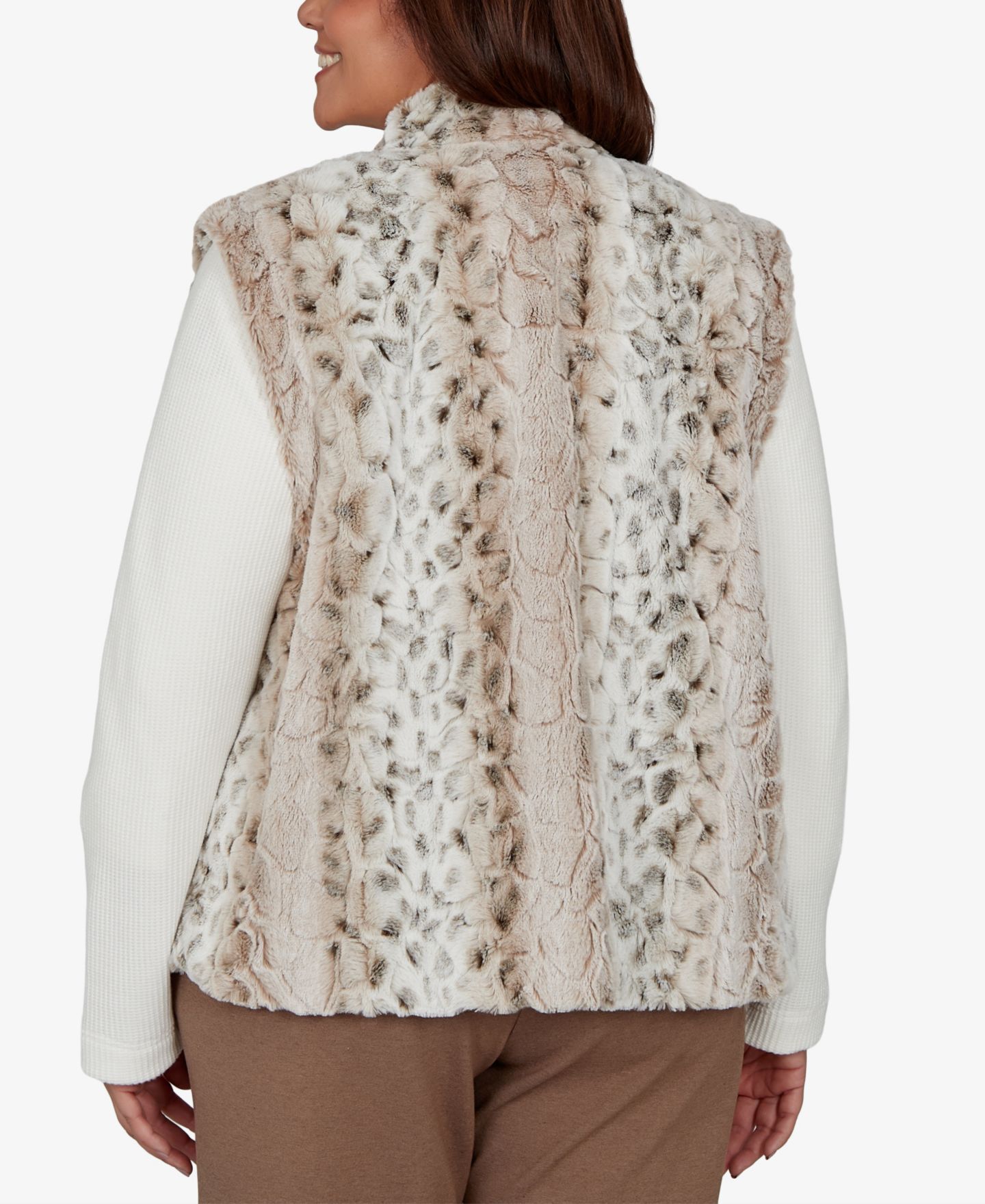 Женская куртка Alfred Dunner Plus Size Animal-Print Mock Neck Short Faux Fur Teddy, цвет: Кремовый — фото 6
