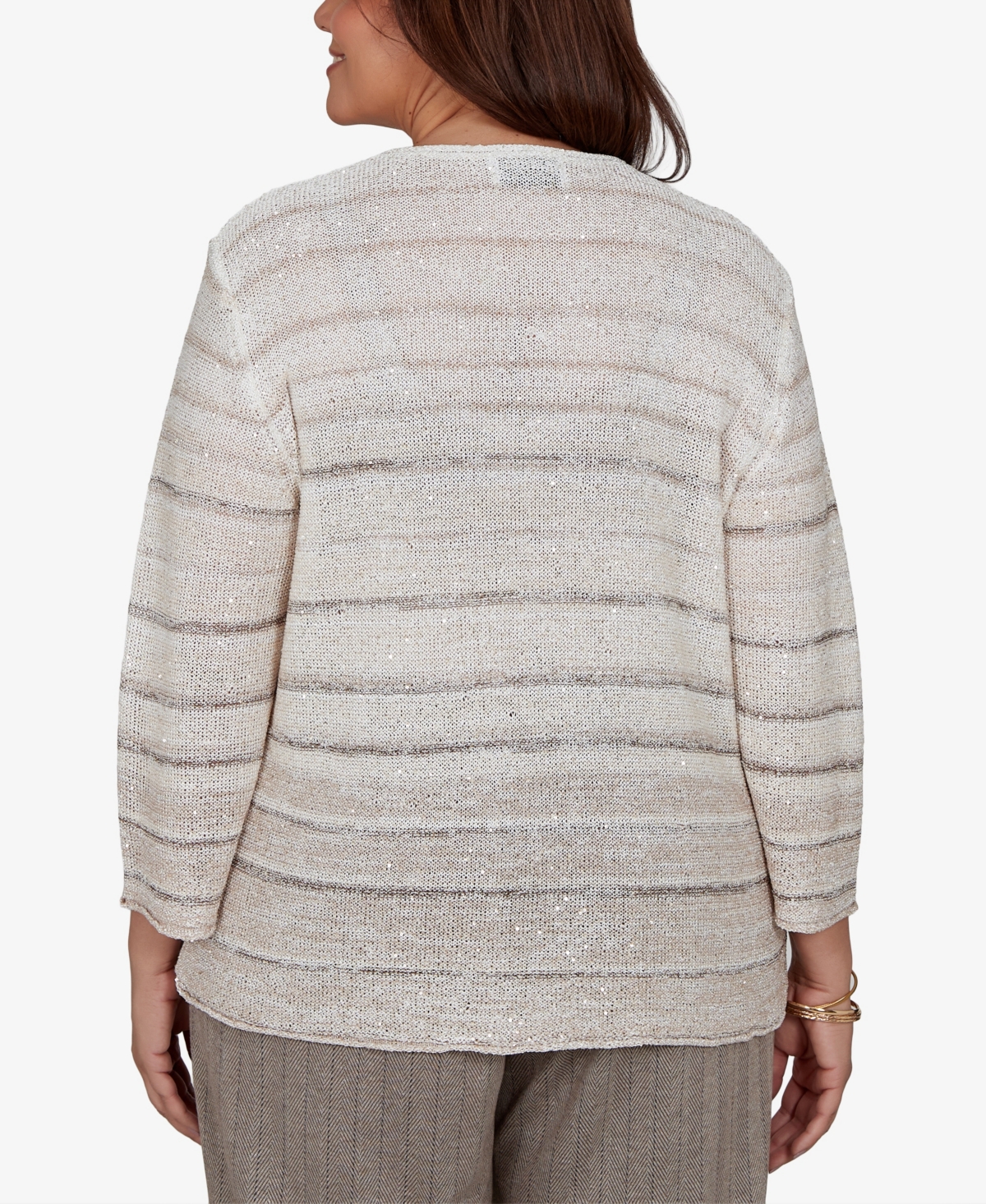 Alfred Dunner Plus Crew Neck 3/4-Sleeve Striped Sweater