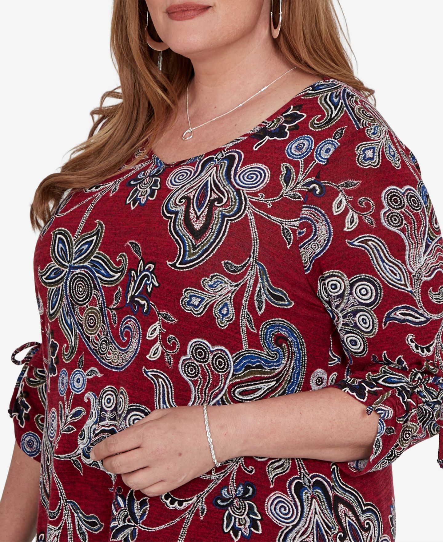 Женская блузка Alfred Dunner Plus Size V-Neck 3/4-Sleeve Paisley-Print, цвет: Красный — фото 5