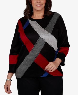 Plus Size Colorblocked 3/4-Sleeve Pullover Sweater