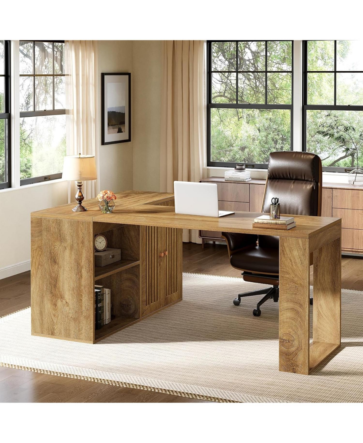Tribesigns L Shaped Executive Desk with Storage Cabinet, Corner Desk