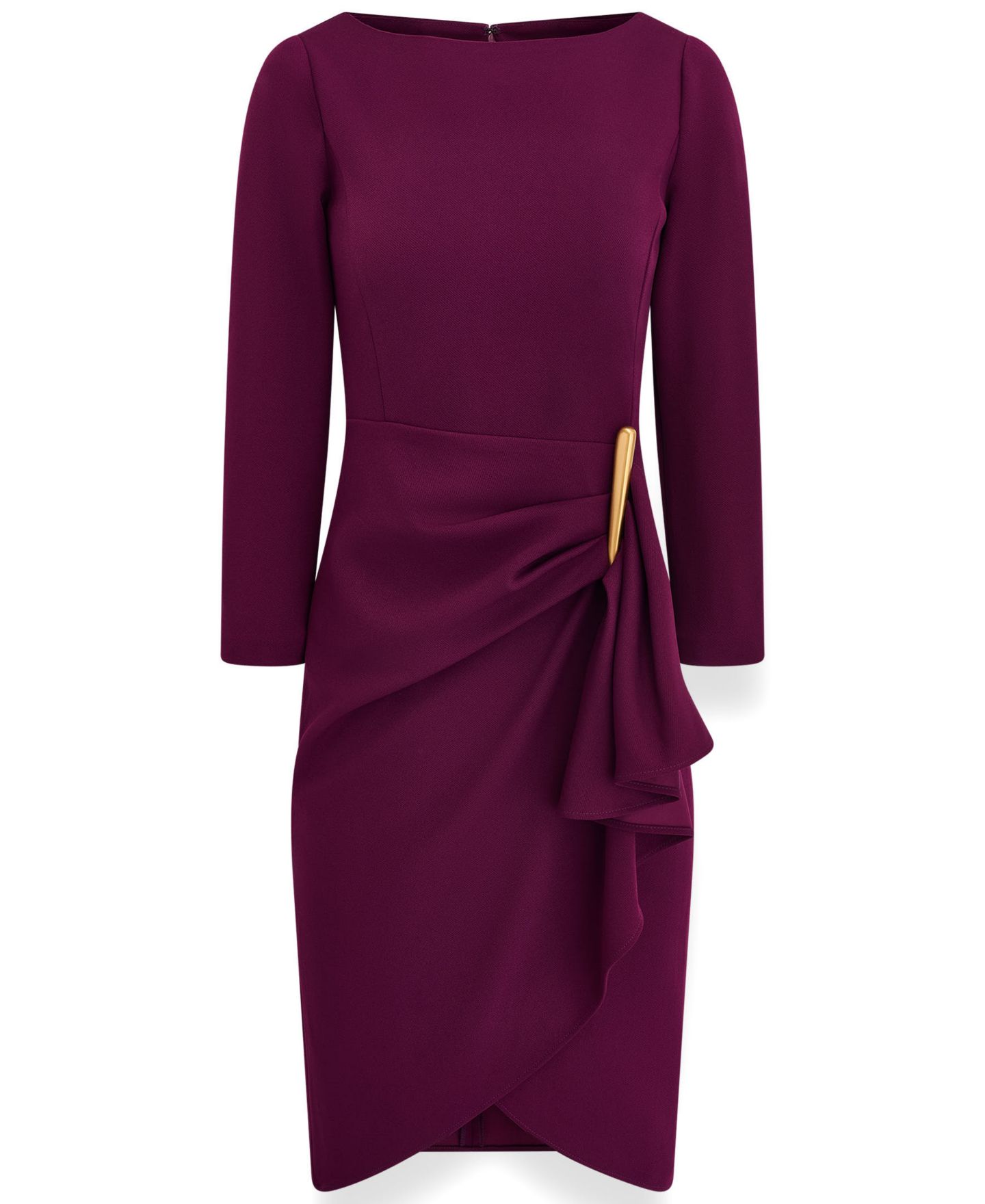 Женское платье Donna Karan New York Petite Long-Sleeve Boat-Neck Side Cascade Ruffle, цвет: Ягодный — фото 6