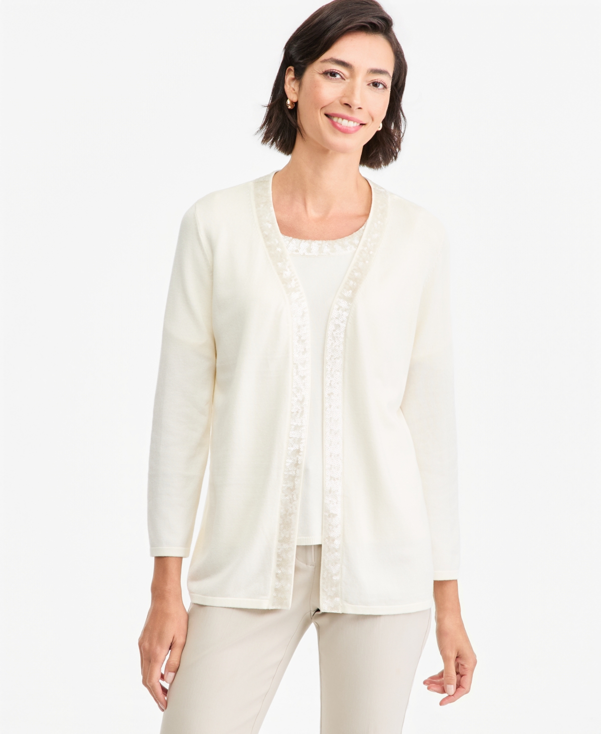 Jm Collection Women's Embellished 3/4-Sleeve Cardigan, Macy's Exclusive