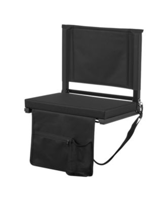 17 Inch Folding Bleacher Seat with Back Support Shoulder Strap and Cup Holder