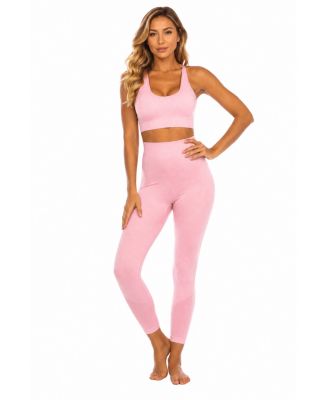 Women's Seamless Activewear Set - Cross-Back Sports Bra and High-Waisted Compression Leggings