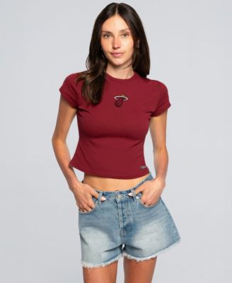 Women's Miami Heat Small Logo Cropped Crewneck Baby T-Shirt