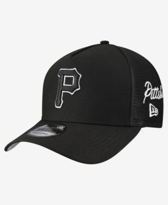 Men's Black Pittsburgh Pirates Side Script 9FORTY A-Frame Trucker Adjustable Hat