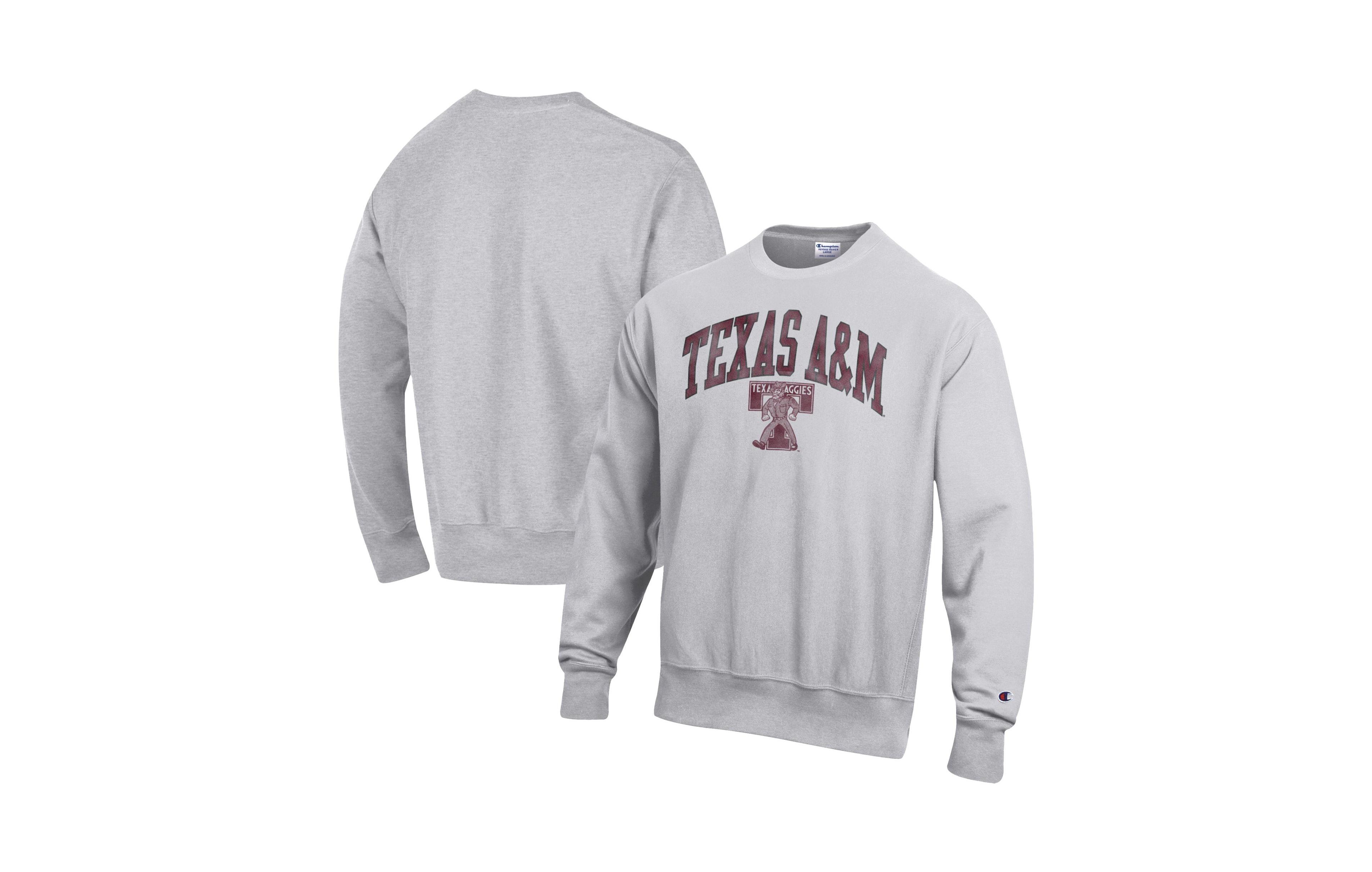 Champion Men's Texas A&M Aggies Distressed Arch Over Logo Reverse Weave Crewneck Sweatshirt