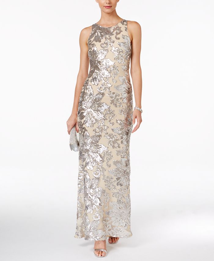 Betsy & Adam Petite Illusion-Back Sequined Gown & Reviews - Dresses ...