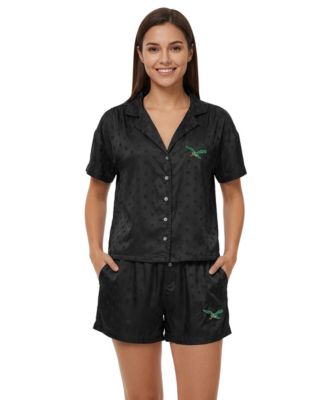 Women's Philadelphia Eagles Wink Dot Satin Jacquard Polka Dot Button-Up Shirt and Shorts Set