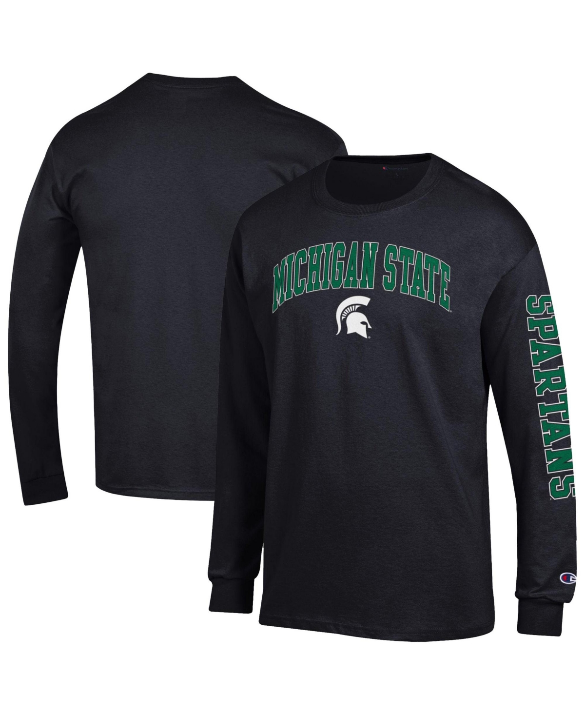 Champion Men's Michigan State Spartans Arch Over Logo 2-Hit Screen print Long Sleeve T-Shirt - Black