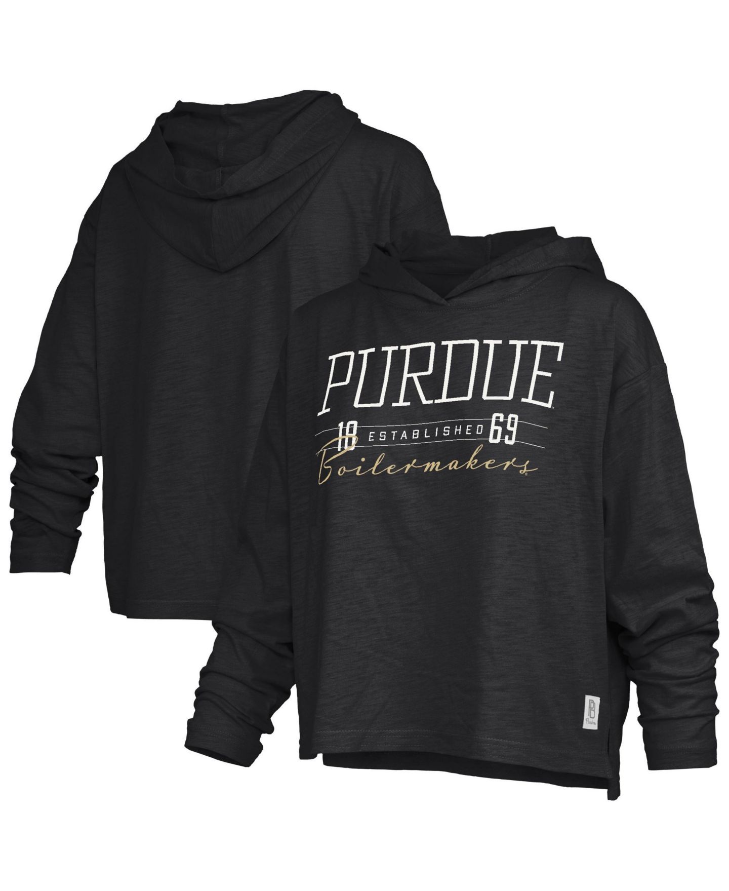 Женская футболка Pressbox Purdue Boilermakers Castillo Slub Oversized Long-Sleeve Hooded — фото 1