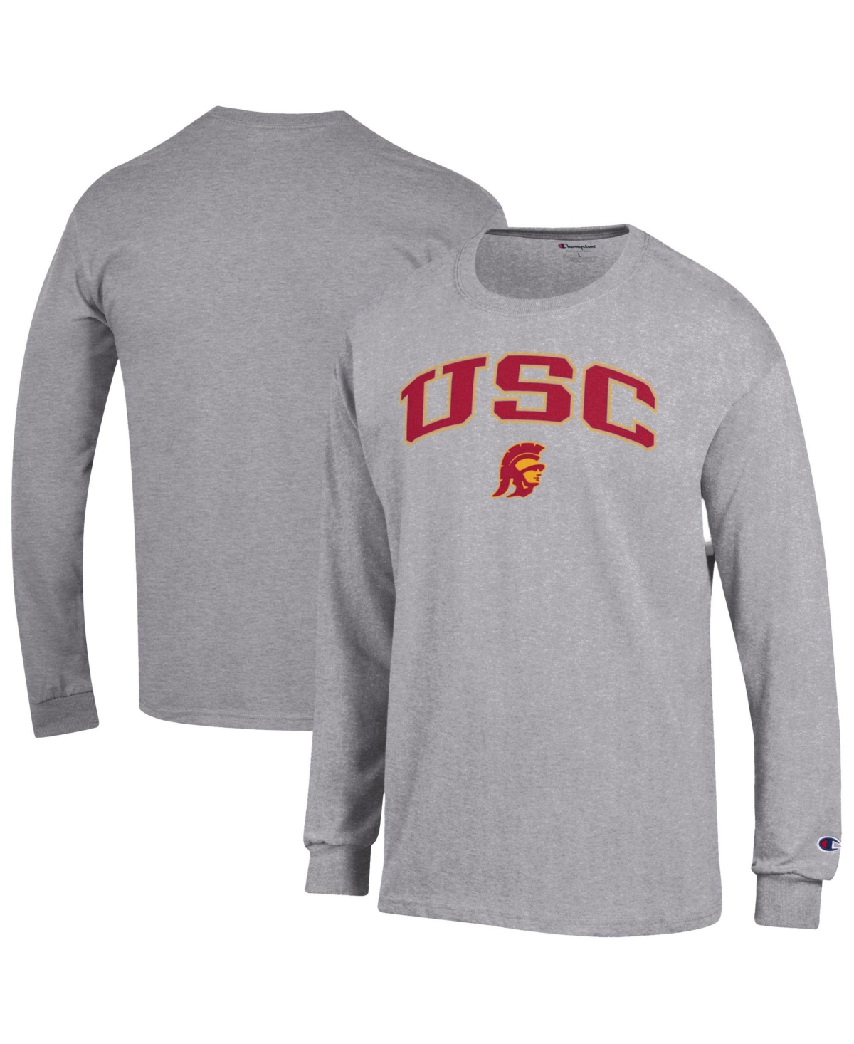 Champion Men's Heather Gray Usc Trojans Arch Over Logo Long Sleeve T-Shirt - Heather Gray