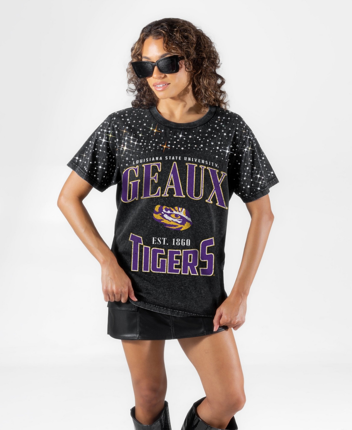 Gameday Couture Women's the Zone Lsu Tigers Drop-Shoulder Micro Rhinestone T-Shirt