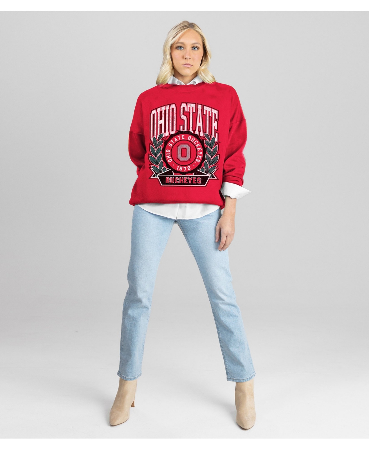 Gameday Couture Women's Ohio State Buckeyes Oversized Fleece Crewneck Sweatshirt