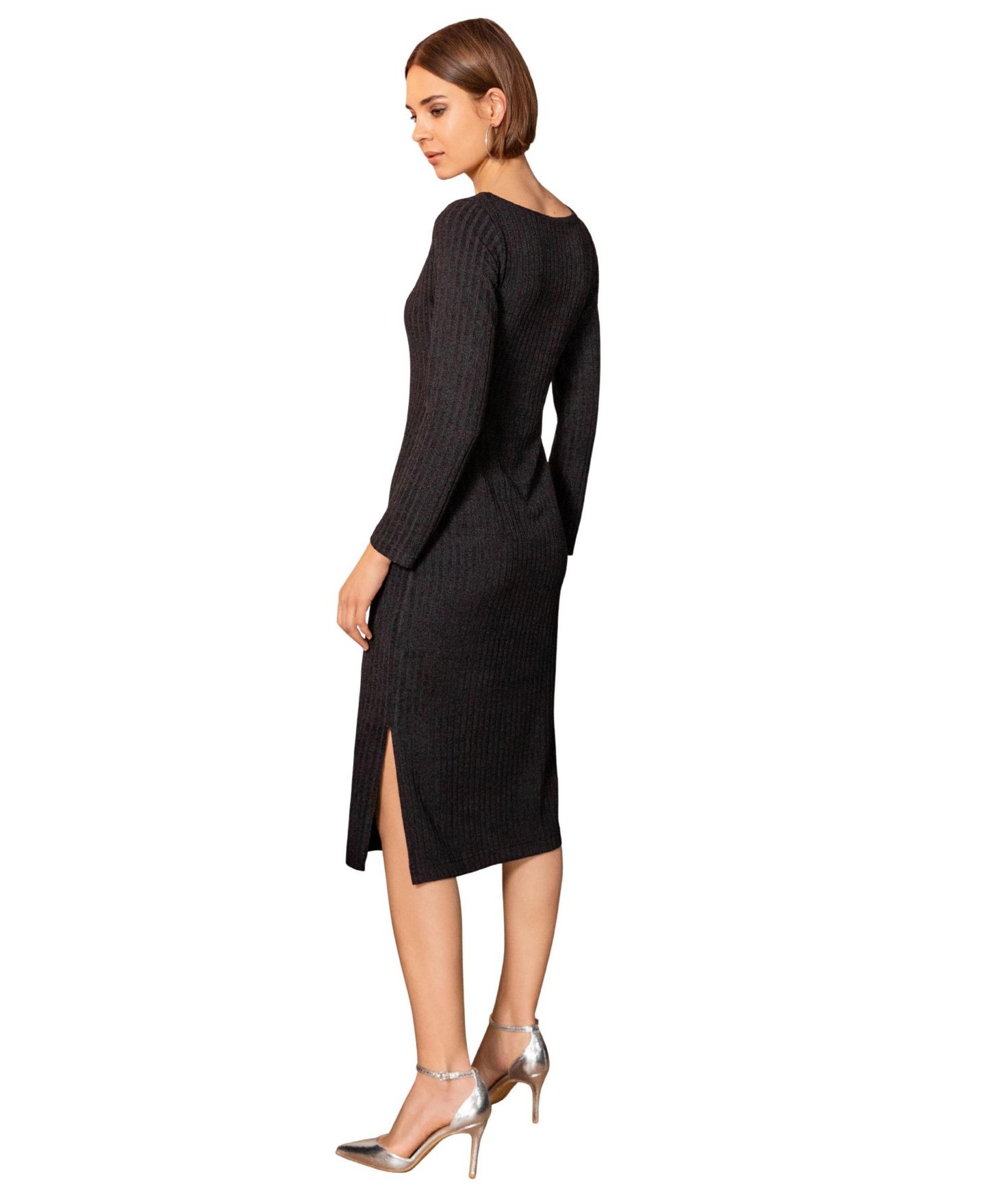 Женское платье Alie Street London Ribbed Long-Sleeve Boat-Neck Midi, цвет: Чёрный — фото 4