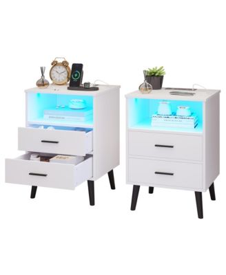 Set of 2 17.7" W 2-Drawer LED Nightstands