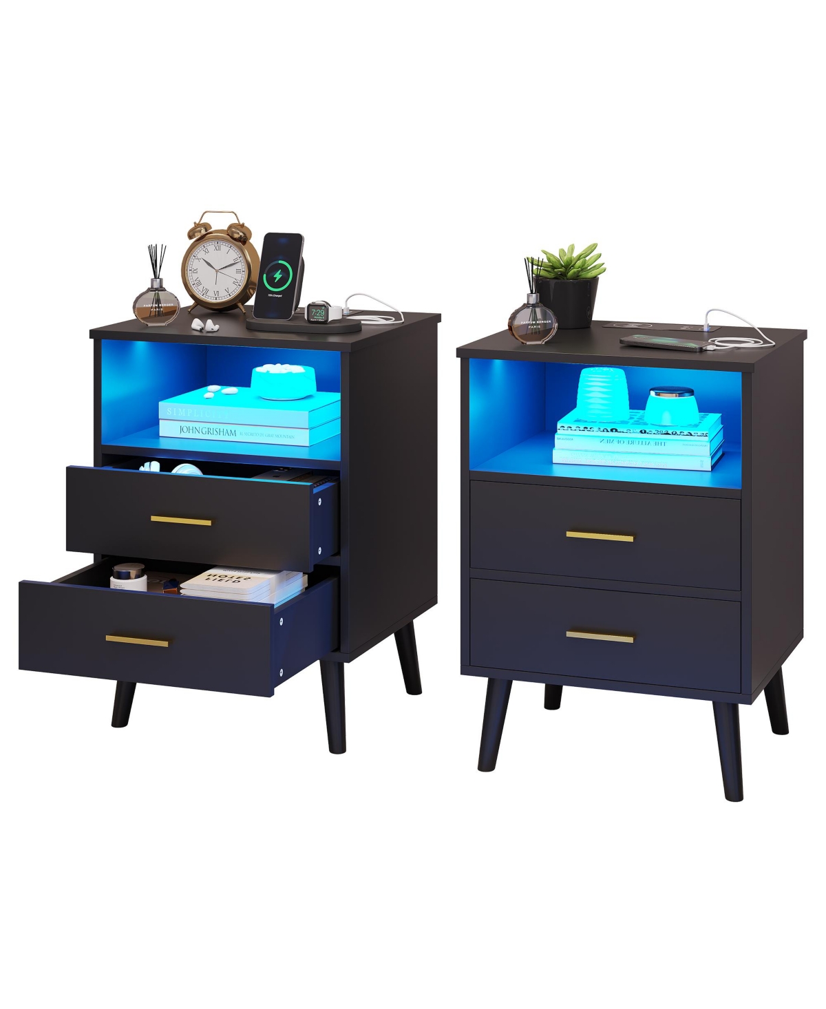 Vlsrka Set of 2 17.7" W 2-Drawer Led Nightstands