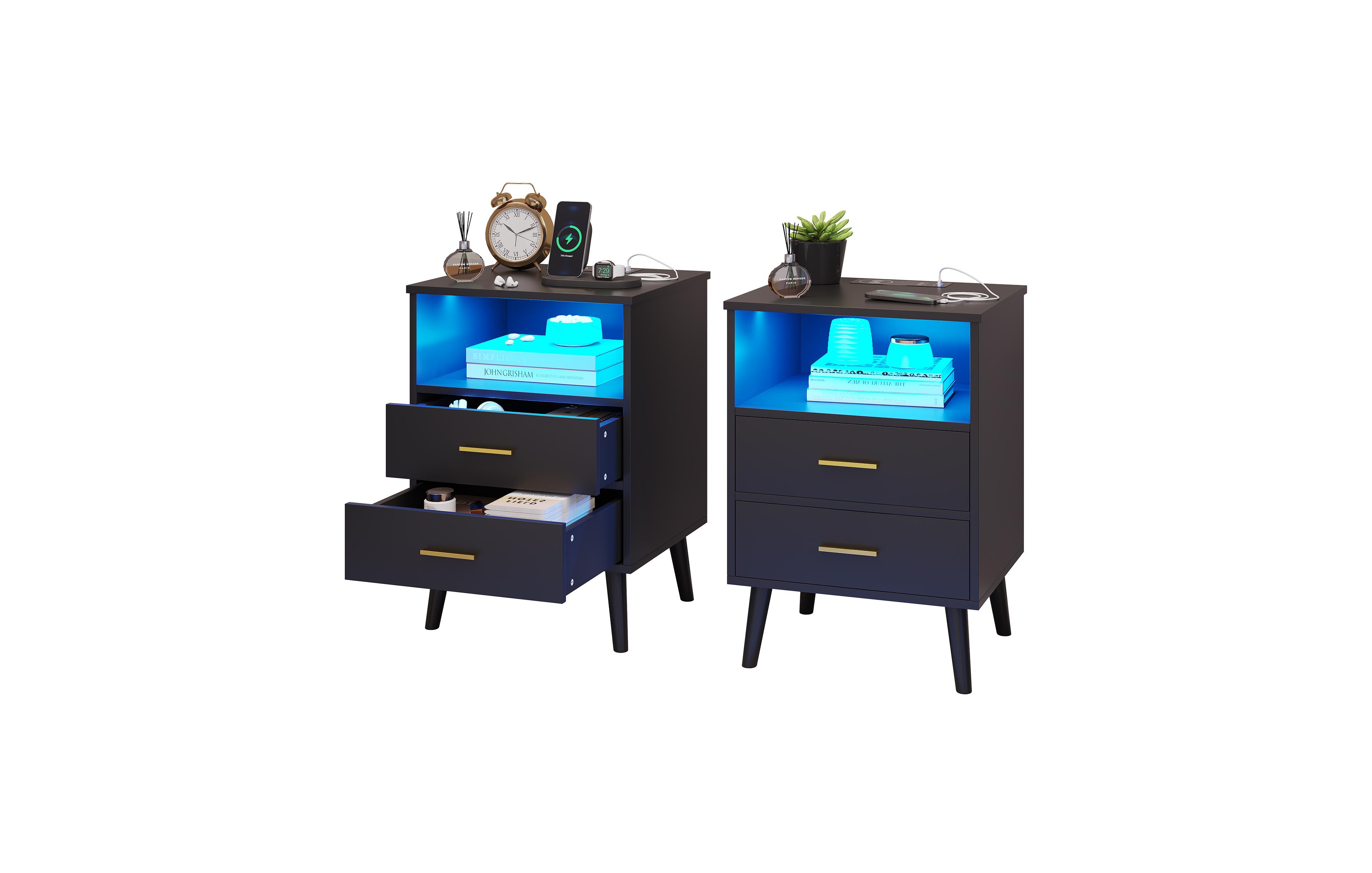 Vlsrka Set of 2 17.7" W 2-Drawer Led Nightstands